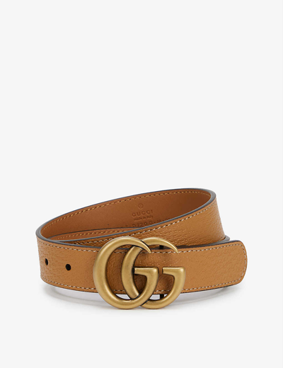 Shop Gucci Girls Brown/gold Kids Gg Leather Belt 2-8 Years