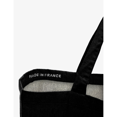 Shop Claudie Pierlot Womens Noir / Gris Logo-print Oversized Recycled Cotton-blend Tote Bag