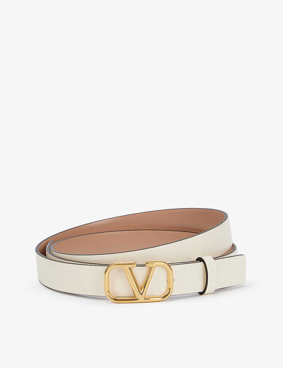 Shop Valentino Garavani Women's Light Ivory Rose Cnelle Vlogo Reversible Leather Belt In Pink