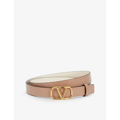 Shop Valentino Garavani Women's Light Ivory Rose Cnelle Vlogo Reversible Leather Belt In Pink