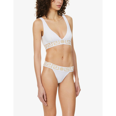Shop Versace Ver Jersey Bielastico Thong In A1001 Optical White