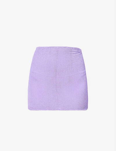 Shop Hunza G Women's Lilac High-rise Seersucker Stretch-woven Mini Skirt