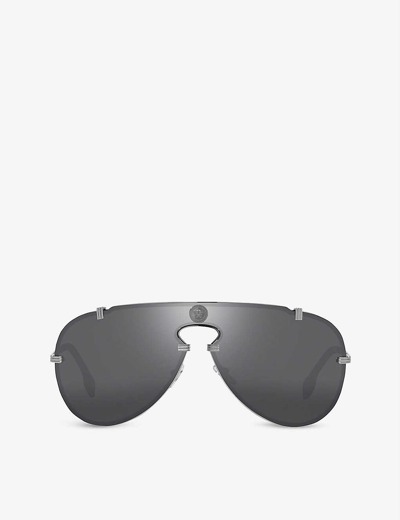 Shop Versace Women's Grey Ve2243 Mirrored Aviator Sunglasses