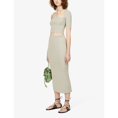 Shop Jonathan Simkhai Brooklyn Ribbed Stretch-knit Midi Skirt In Rosemary