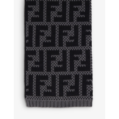 Shop Fendi Men's Grigio+nero Brand-embroidered Cotton-blend Scarf