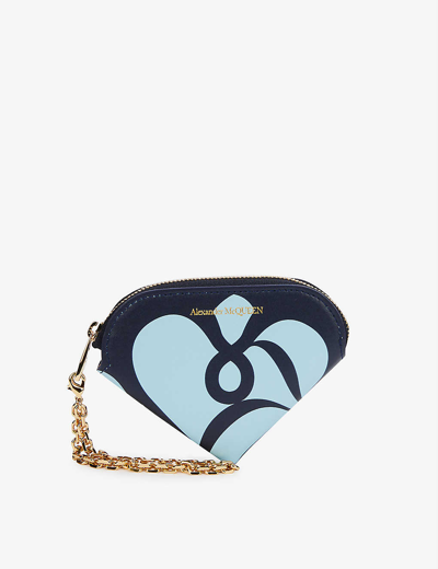 Shop Alexander Mcqueen Seal Abstract-print Leather Coin Purse In Blue Navy