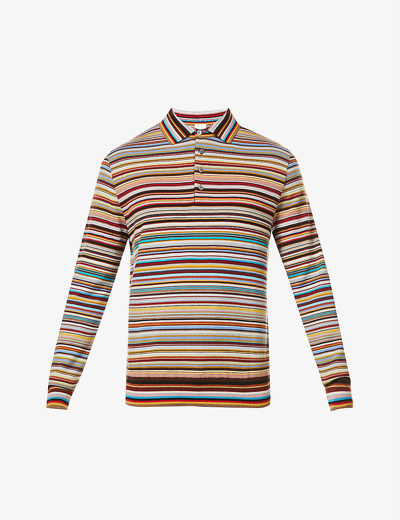 Shop Paul Smith Men's Multi Coloured Long-sleeved Wool Polo Shirt