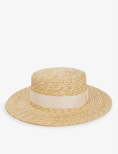 Shop Boutique Bonita Women's Cream Boater Ribbon-embellished Straw Hat