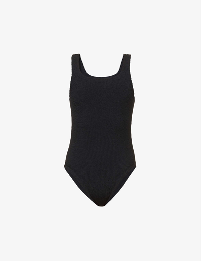 Shop Hunza G Women's Black Square-neck Crinkle-textured Swimsuit