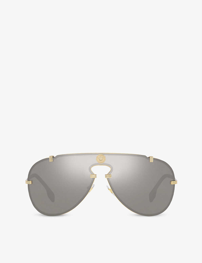 Shop Versace Women's Gold Ve2243 Mirrored Aviator Sunglasses