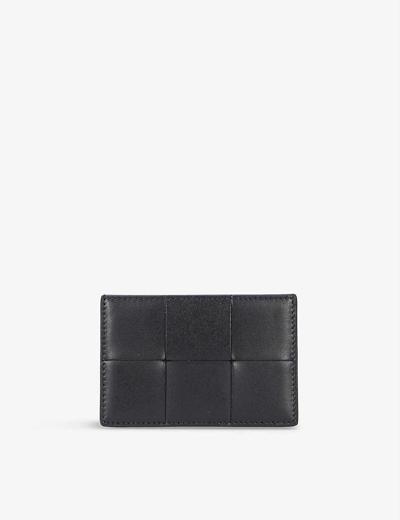Shop Bottega Veneta Mens Black Intreccio Urban Leather Card Holder In Black Silver
