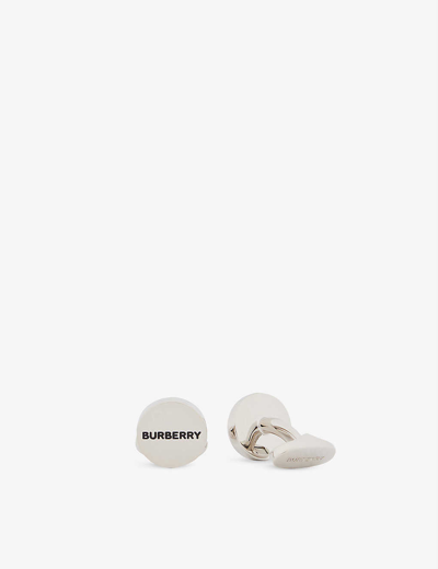 Shop Burberry Brand-engraved Brass And Enamel Cufflinks In Silver