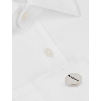 Shop Burberry Brand-engraved Brass And Enamel Cufflinks In Silver