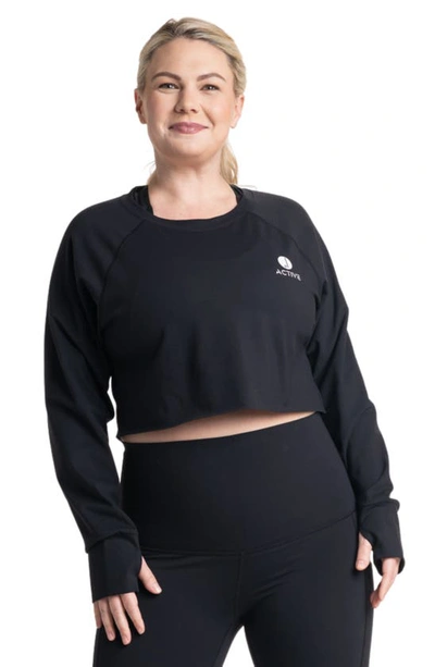 Preggo Leggings Sima Active Crop Long Sleeve Maternity Top In Black