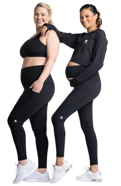 Preggo Leggings Sima Active Crop Long Sleeve Maternity Top In Black