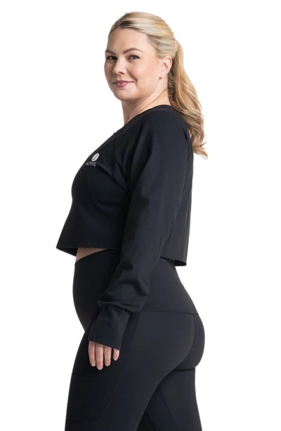 Preggo Leggings Sima Active Crop Long Sleeve Maternity Top In Black