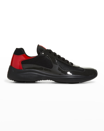 Shop Prada Men's New America's Cup Leather Low-top Sneakers In Nero Rosso
