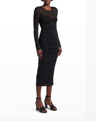 Shop Giorgio Armani Ruched Twist-bustier Midi Dress In Black