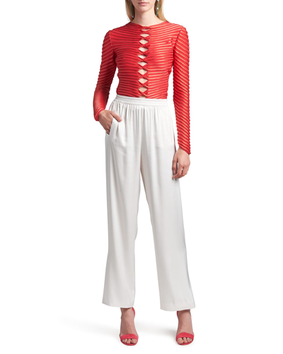 Shop Giorgio Armani Silk Relaxed-leg Trousers In White