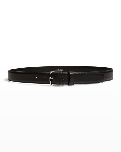 Shop The Row Classic Calf Leather Belt In Black Paladium