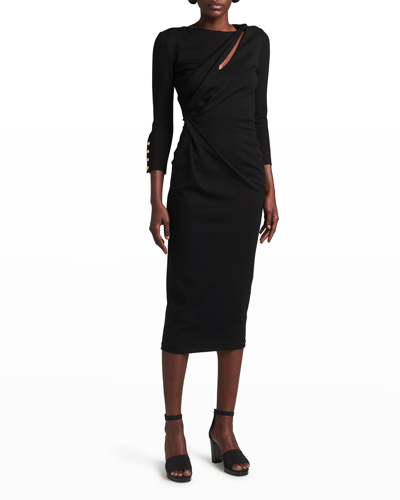 Shop Giorgio Armani Asymmetric Keyhole Midi Dress In Black