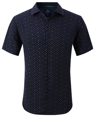 Shop Tom Baine Men's Slim Fit Short Sleeve Performance Button Down Dress Shirt In Navy Blue