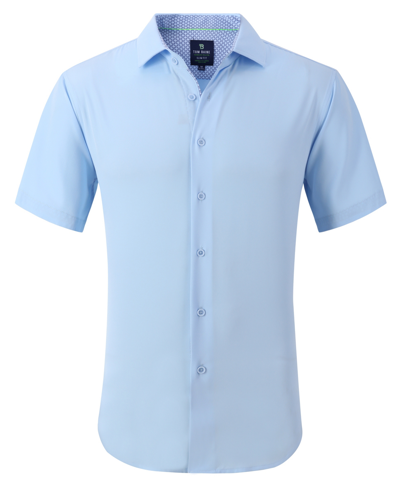 Shop Tom Baine Men's Slim Fit Short Sleeve Performance Button Down Dress Shirt In Sky