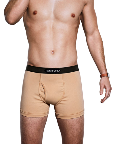 Shop Tom Ford Logo-trim Boxer Briefs In Nude 1