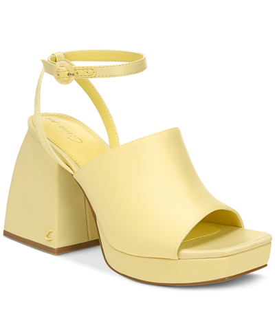 Shop Circus By Sam Edelman Miranda Two-piece Platform Sandals Women's Shoes In Pineapple Yellow Satin