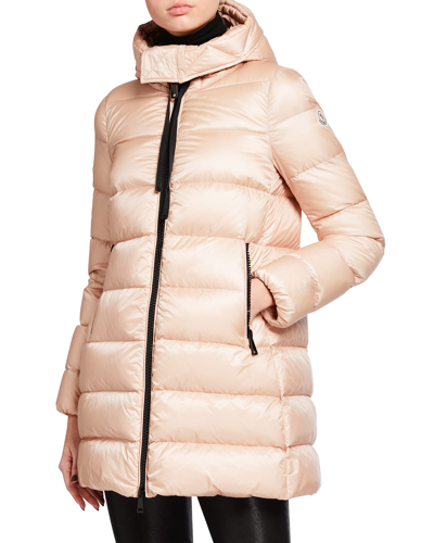 Shop Moncler Suyen Down Quilted Nylon Hooded Parka In Light Pink