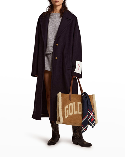 Shop Golden Goose Long Wool-blend Trench Coat In Dark Blue