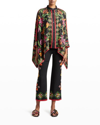 Shop La Doublej Floral-print Silk Foulard Shirt In Folk Flowers Nero
