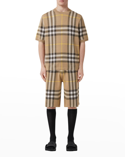 Shop Burberry Men's Weaver Knit Check Shorts In Truffle Ip Check