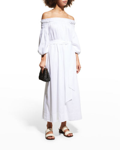 Shop Gabriela Hearst Galatea Pleated Off-shoulder Maxi Dress In White