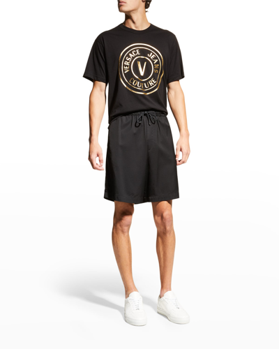 Shop Versace Jeans Couture Men's V Emblem Crew T-shirt In Black/gold