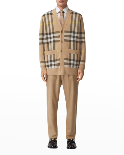 Shop Burberry Men's Wilmore Check Cardigan Sweater In Truffle