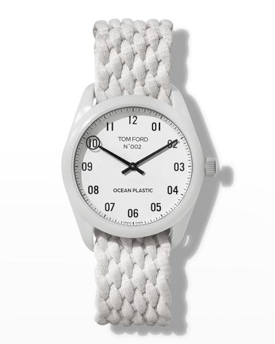 Shop Tom Ford Men's  N.002 Watch, Ocean Plastic With Ocean Plastic Braid Strap In White