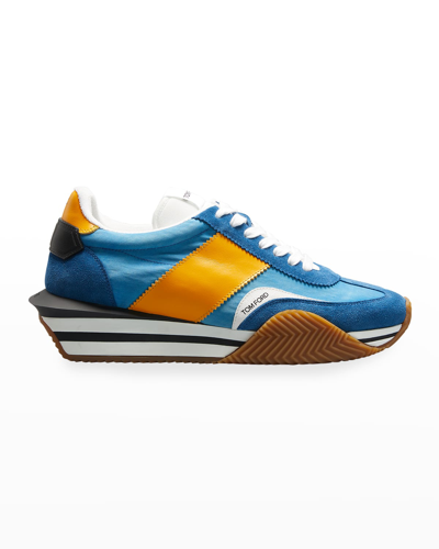 Shop Tom Ford Men's James Colorblock Platform Low-top Sneakers In Hazel