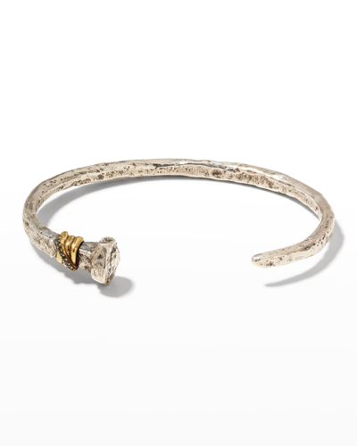 Shop John Varvatos Men's Distressed Cuff Bracelet W/ Black Diamonds In Silver