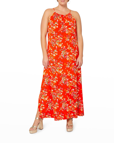 Shop Leota Plus Size Cameron Halter Maxi Dress In Watercolor Floral