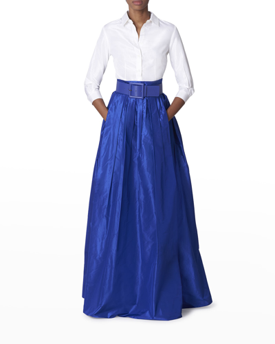 Shop Carolina Herrera Pleated Silk Ball Skirt In Cobalt