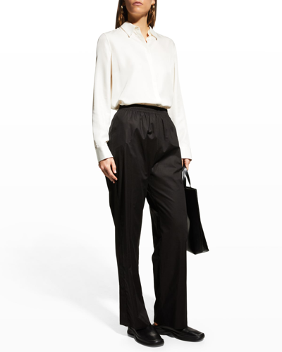 Shop The Row Mercedes Straight-leg Cotton Voile Pull-on Pants In Black