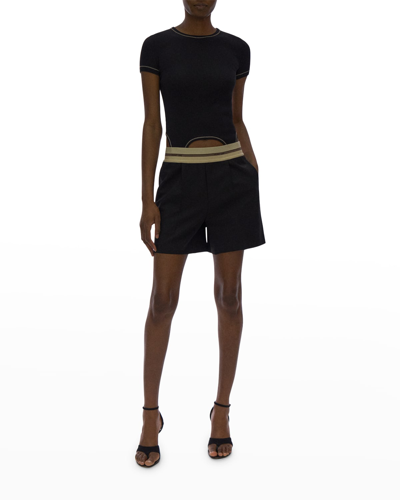 Shop Helmut Lang Elastic Waist Pleated Shorts In Blk