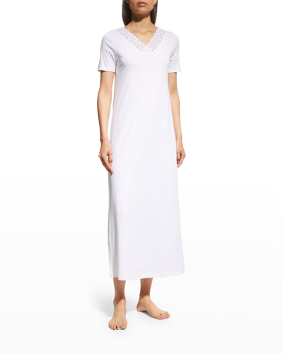 Shop Hanro Moments Short-sleeve Long Nightgown In Pigeon