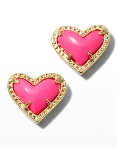 Shop Kendra Scott Ari Heart Stud Earrings In Neon Pink