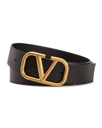 Shop Valentino Men's V-logo Leather Belt In Black