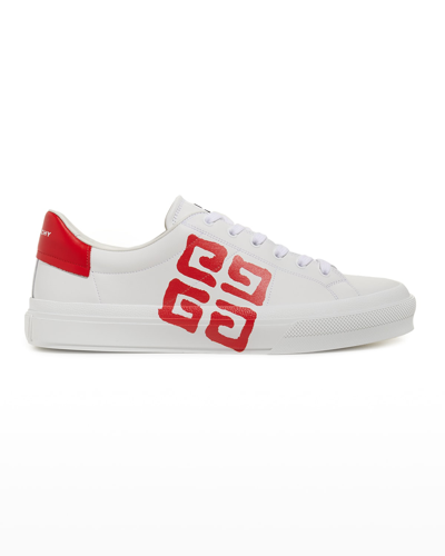 Shop Givenchy Men's City Sport 4g Leather Low-top Sneakers In White/red