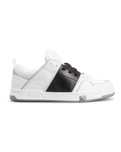 Shop Valentino Men's Color Block Leather & Mesh Low-top Sneakers In White/black