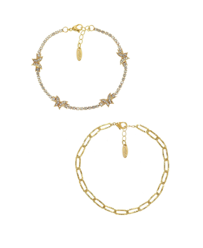 Shop Ettika 18k Gold-plated 2-pc. Set Crystal Butterfly & Link Ankle Bracelets