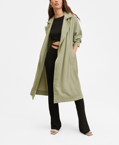 Shop Mango Women's Classic Belted Trench In Mint Green